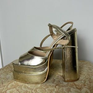 Chunky, Gold , platform ankle strap heels